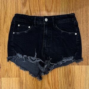 Zara Distressed High Waisted Black Frayed Jean Shorts